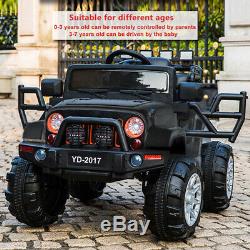 12V3 Speed Kid Ride On Electric Remote Control Car Jeep Indoor/outdoor Toy Black