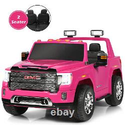 12V 2-Seater Licensed GMC Kids Ride On Truck RC Electric Car withStorage Box Pink