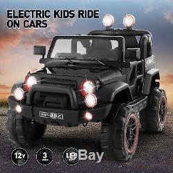 12V Battery Kids Ride on Truck Car Toys MP3 LED Lights withRC Remote Control Black