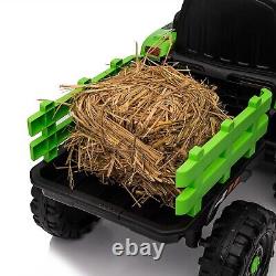 12V Battery-Powered Electric Tractor Toy with Trailer and Remote Control Ride
