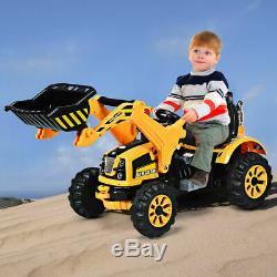 12V Battery Powered Kids Ride On Excavator Truck With Front Loader Digger Yellow