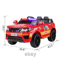 12V Electric Fire Truck Kids Ride On Car SUV Toy RC Car withRemote Siren Music Red