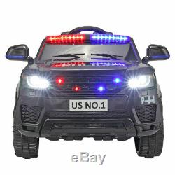12V Electric Kids Police Ride On SUV Car Toys RC Car with 2 Speeds Music Black