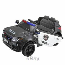 12V Electric Kids Police Ride On SUV Car Toys RC Car with 2 Speeds Music Black