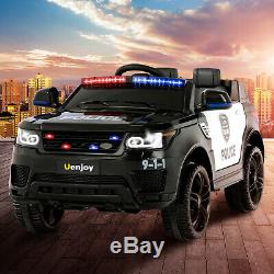 12V Electric Kids Police Ride On SUV Toy Car Remote Control LED&Music&Horn Black