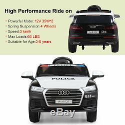 12V Electric Kids Ride On SUV Police Car With Remote LED Light Music Black