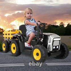 12V Electric Kids Ride On Tractor Battery Powered Toy with Trailer LED Lights