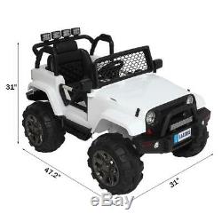 12V Electric Kids Ride on Car Toys Jeep Truck LED Music and Remote Control White