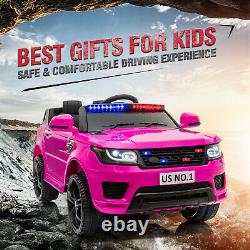12V Electric Police Car Kids Ride On SUV Toy RC Remote Siren Flashing Light Pink