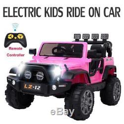 12V Electric Ride On Car Kids Jeep Toys Wheel Lights Music Remote Control Pink