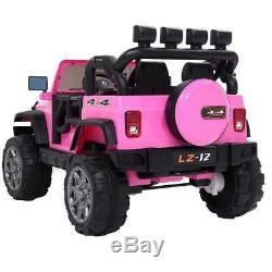 12V Electric Ride On Car Kids Jeep Toys Wheel Lights Music Remote Control Pink