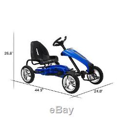 12V Go Kart Ride On Toy Outdoor Racer Car With EVA Tires Switches Gas Pedal Blue