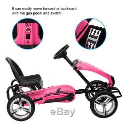 12V Go Kart Ride On Toy Outdoor Racer Car With EVA Tires Switches Gas Pedal Pink