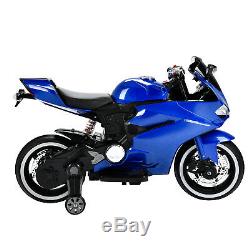 12V Kids Motorcycle Powered Electric Ride On Toy Car with 2 Training Wheels Blue