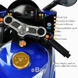 12V Kids Motorcycle Powered Electric Ride On Toy Car with 2 Training Wheels Blue
