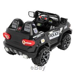 12V Kids Police Ride-On SUV Car with 2 Speeds, Lights, AUX, Sirens Black