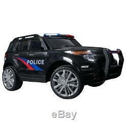 12V Kids Police Ride on SUV Cars Electric with 2 Speeds Light Sirens USB AUX Black