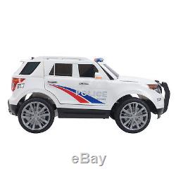 12V Kids Police Ride on SUV Cars Electric with 2 Speeds Light Sirens USB AUX White