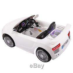 12V Kids Ride On Car Audi R8 Style Remote Control RC Bright Lights White