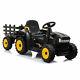 12v Kids Ride On Car Electric Tractor Battery Powered Toy With Trailer Led Lights