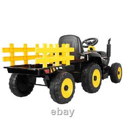 12V Kids Ride On Car Electric Tractor Battery Powered Toy with Trailer LED Lights