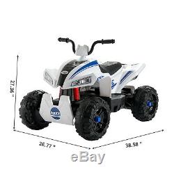 12V Kids Ride On Quad ATV Car 4 Wheeler Electric Toy With Led Lights 2 Speed White