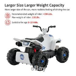 12V Kids Ride On Quad ATV Car 4 Wheeler Electric Toy With Led Lights 2 Speed White