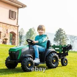 12V Kids Ride On Tractor Car Toys Electric Music Seat Belt with Big Trailer 2in1