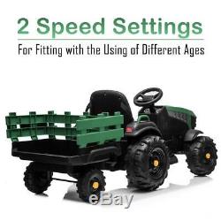 12V Kids Ride On Tractor Car Toys MP3 2 Speeds with Large Trailer 2 in 1 Green