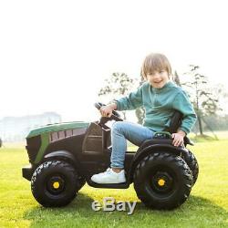 12V Kids Ride On Tractor Car Toys MP3 2 Speeds with Large Trailer 2 in 1 Green
