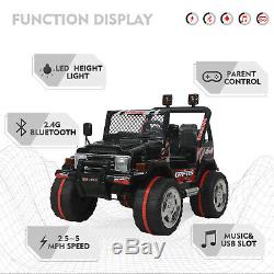 12V Kids Ride On Truck Car with Remote Control LED Lights 3 Speeds with Music Black