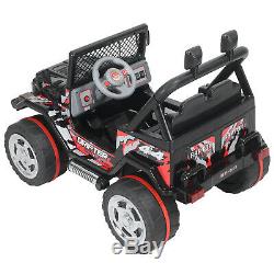 12V Kids Ride On Truck Car with Remote Control LED Lights 3 Speeds with Music Black