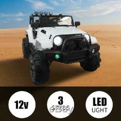 12V Kids Ride On Truck Car with Remote Control LED Lights 3 Speeds with Music White