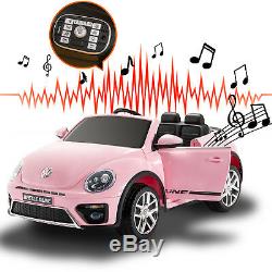 12V Kids Ride on Cars Beetle Electric Double-Drive with Remote Control MP3 Pink