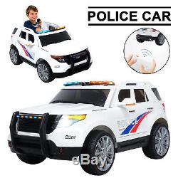 12V Kids Ride on Cars Electric Double-Drive Police Car With Music Playback White