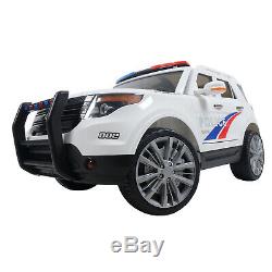 12V Kids Ride on Cars Electric Double-Drive Police Car With Music Playback White