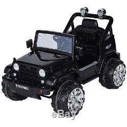 12V Kids Ride on Truck Jeep Car RC Remote Control with LED Lights Music MP3 Black