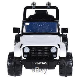 12V Kids Ride on Truck Jeep Car RC Remote Control with LED Lights Music MP3 White