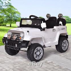 12V MP3 Kids Ride on Jeep Car R/c Remote Control, LED Lights AUX and Tunes White