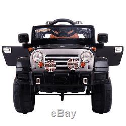 12V MP3 RC Battery Power Wheels Jeep Car Truck Kids Ride On With LED Lights Black