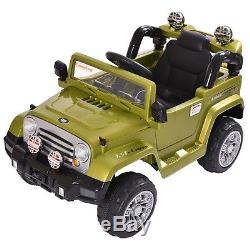 12V MP3 RC Battery Power Wheels Jeep Car Truck Kids Ride On With LED Lights Green