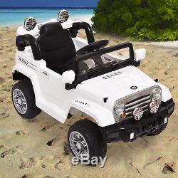12V MP3 RC Battery Power Wheels Jeep Car Truck Kids Ride On With LED Lights White