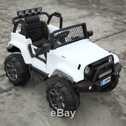 12V Powered Kids Ride On Car Toys Jeep 4 Wheels, 3 Speed, Remote Control, White