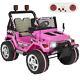 12v Ride On Car Truck Remote Control Leather Seat Uv Lights Pink Girls Kids Jeep