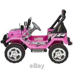 12V Ride On Car Truck Remote Control Leather Seat UV Lights Pink Girls Kids Jeep