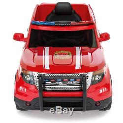 12V Ride On Firetruck with Remote Control, Megaphone, 2 Speeds, LED Lights (Red)