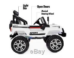 12 Volts Battery Truck For 2 Kids Remote Control AUX MP3 Horn Open Doors White