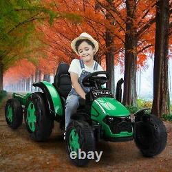 12v Battery-Powered Toy Tractor With Trailer Removable Ground Loader Ride On