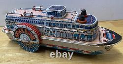 1940s Modern Toys Queen River Tin Litho Steamboat Vintage Battery Operated JAPAN
