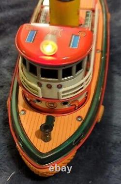 1940s Tug Boat Neptune Battery Operated Tin Toy Modern Toys Japan WORKS VIDEO JD